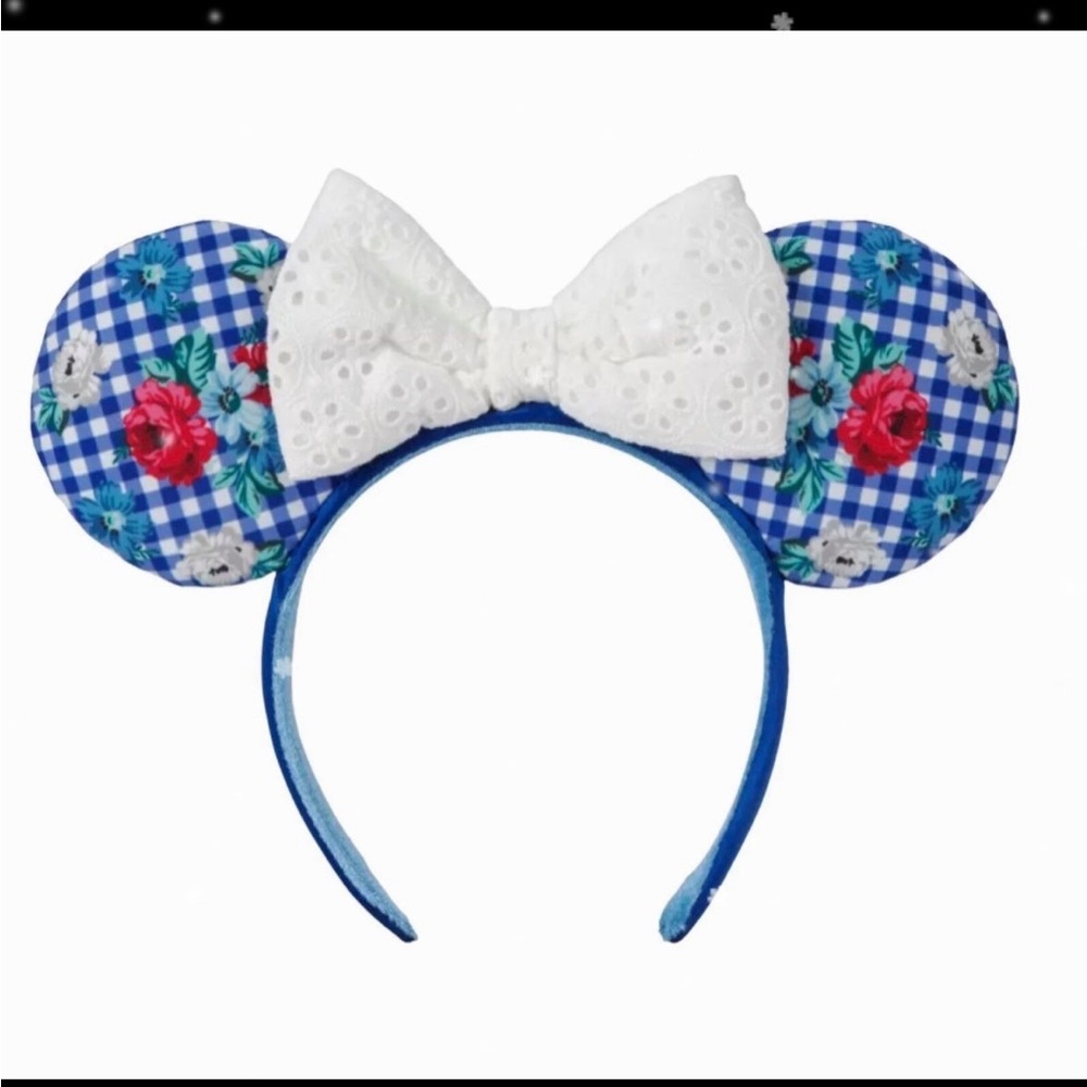 Disney Parks Floral Gingham Cottage Flower Minnie Ear Headband